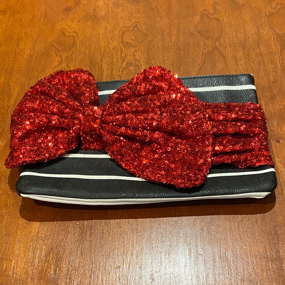 Betsey Johnson Red Sequin Bow Clutch